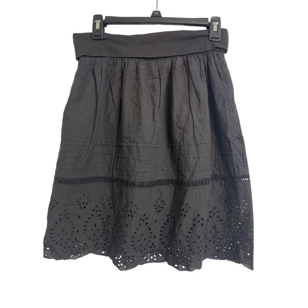 S.R. Fashion 100% Cotton‎ Eyelet A Line Black Skirt Size S